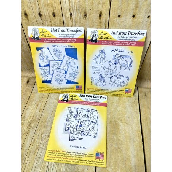 Aunt Martha's Hot Iron Transfers Lot of 3 Sealed Love Birds Baby Animals Horses - Picture 1 of 5